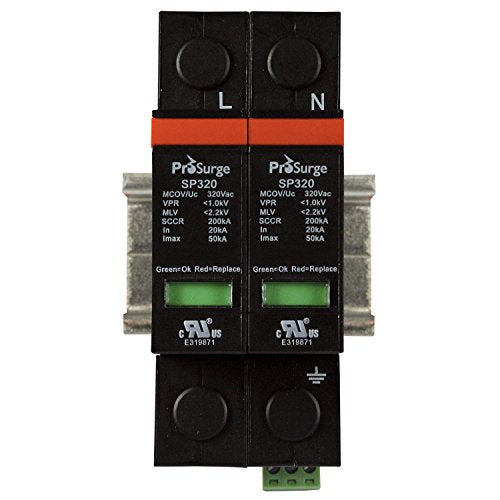 ASI ASISP320-2P UL 1449 4th Ed. DIN Rail Mounted Surge Protection Device, Screw Clamp Terminals, 2 Pole, 277 Vac, Pluggable MOV Module