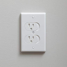 Load image into Gallery viewer, Qdos Universal Self-Closing Outlet Cover | White | Oversized Wall Plate Covers Imperfections in Drywall cutouts - Closes Instantly when Plug is Removed - Fits both Standard and Decora Outlets | 3 pack
