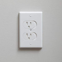 Qdos Universal Self-Closing Outlet Cover | White | Oversized Wall Plate Covers Imperfections in Drywall cutouts - Closes Instantly when Plug is Removed - Fits both Standard and Decora Outlets | 3 pack