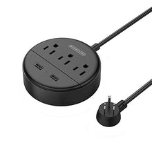 Load image into Gallery viewer, Flat Plug Power Strip with USB, NTONPOWER Travel Power Strip Extension Cord 5 ft, Compact Nightstand Charging Station with 3 Outlet and 2 USB, Wall Mount for Home, Office, Dorm Room Essentials, Black

