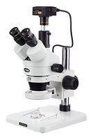 AmScope SM-1TSZ-144S-3M Digital Professional Trinocular Stereo Zoom Microscope, WH10x Eyepieces, 3.5X-90X Magnification, 0.7X-4.5X Zoom Objective, 144-Bulb LED Ring Light, Pillar Stand, 110V-240V, Inc