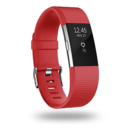 POY Replacement Bands Compatible for Fitbit Charge 2, Classic Edition Adjustable Sport Wristbands, Small Red
