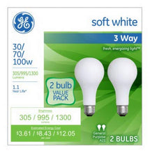 Load image into Gallery viewer, G E Lighting 97775 3-Way Light Bulbs, Frosted Soft White, 30/70/100-Watt, 2-Pk. - Quantity 6
