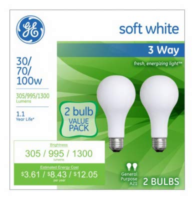 G E Lighting 97775 3-Way Light Bulbs, Frosted Soft White, 30/70/100-Watt, 2-Pk. - Quantity 6
