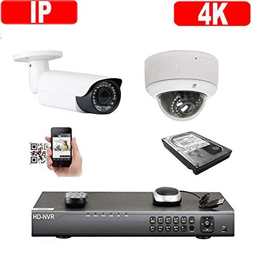 Amview 4Channel 4K H.265 NVR 2592x1920P 5MP 2.8-12mm Varifocal Zoom Lens PoE IP 2pcs Dome/Bullet Security Camera System