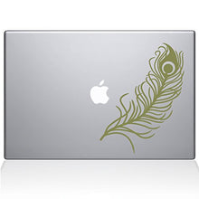 Load image into Gallery viewer, The Decal Guru Peacock Feather MacBook Decal Vinyl Sticker - 15&quot; MacBook Pro (2016 &amp; Newer) - Gold (1148-MAC-15X-G)
