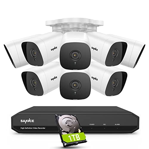 SANNCE 1080P Wired Security Camera System, CCTV 8 Channel 5-in-1 DVR with 1TB Hard Drive and 8Pcs Outdoor Day/Night Surveillance Cameras, Easy Remote Access, Motion Detection, 100ft Night Vision