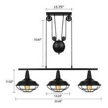 Load image into Gallery viewer, Industrial Vintage Retro Linear Chandelier - LITFAD 35&quot; Wide Edison Metal Hanging Ceiling Light Pendant Light Billiard/Pool Table Island Light Fixture Black Finish with 3 Lights
