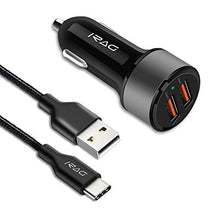 Load image into Gallery viewer, iRAG Car Charger Compatible for LG G8/G7/G6/G5/V40/V30/V20/Stylo 4/5-36W Quick Charge 3.0 Two-Port USB Adapter with 6ft Braided USB Type C to A Fast Charging Cable Cord

