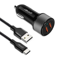 iRAG Car Charger Compatible for LG G8/G7/G6/G5/V40/V30/V20/Stylo 4/5-36W Quick Charge 3.0 Two-Port USB Adapter with 6ft Braided USB Type C to A Fast Charging Cable Cord