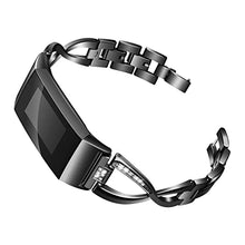 Load image into Gallery viewer, Joyozy Metal X-Link Bling Bands Compatible with Fitbit Charge 3/Charge 4/ Charge 3 SE Smartwatch, Replacement Wrist Accessory Fitness Bands Straps Bracelet Wristbands Women Men(Black)
