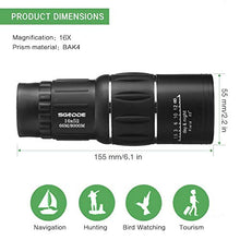 Load image into Gallery viewer, Monocular Telescope 16X52 High Power Monocular Spotting Scopes with Cell Phone Tripod and Adapter Mount Waterproof Multi-Coated Optical Glass Lens,HD BAK4 Prism Lens for Smartphone Adult Bird Watching
