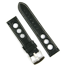 Load image into Gallery viewer, B &amp; R Bands 20mm Black Horween Leather Rallye Watch Strap Band White Stitch - Large Length
