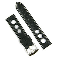 B & R Bands 20mm Black Horween Leather Rallye Watch Strap Band White Stitch - Large Length