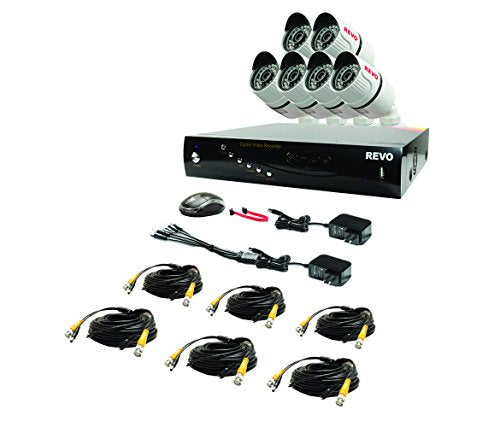 REVO America RT81B6G-1T T-HD 8-Channel 1TB DVR Surveillance System with 6 T-HD 1080p Bullet Cameras (White)
