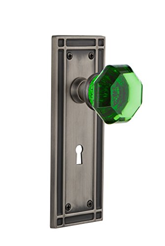 Nostalgic Warehouse 725678 Mission Plate with Keyhole Privacy Waldorf Emerald Door Knob in Antique Pewter, 2.375