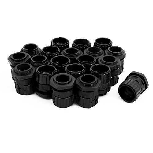 Aexit 20Pcs 21.5mm Transmission Inner Dia. M24x1.5mm Thread Plastic Cable Gland Pipe Connector Joints Black
