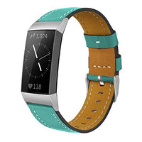 Shangpule Compatible for Fitbit Charge 4 / Fitbit Charge 3 / Fitbit Charge 3 SE Bands, Genuine Leather Band Replacement Accessories Straps Women Men Small Large (Aquamarine)