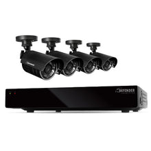 Load image into Gallery viewer, Defender Connected 8CH H.265 500BG Smart Security DVR with 4 x 480TVL 75ft Night Vision Indoor/Outdoor Cameras - 21022
