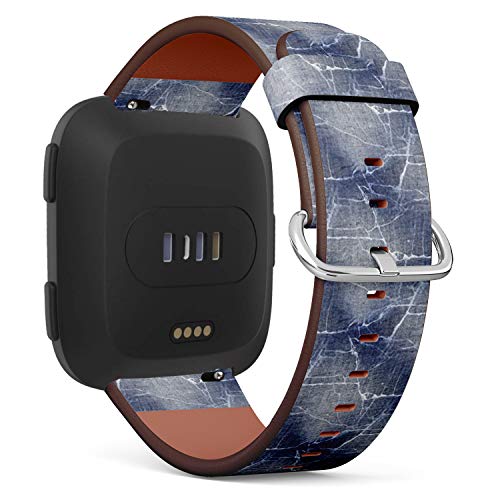 Q-Beans Watchband, Compatible with Fitbit Versa, Versa 2, Versa Lite - Replacement Leather Band Bracelet Strap Wristband Accessory // Blue Worn Denim Jeans Pattern