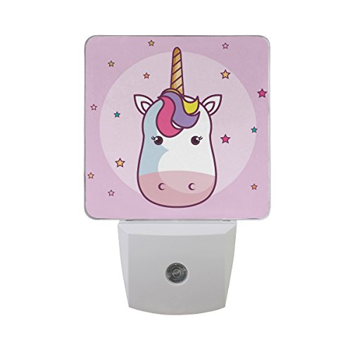 Naanle Set of 2 Cute Unicorn Rainbow Star Moon Auto Sensor LED Dusk to Dawn Night Light Plug in Indoor for Adults