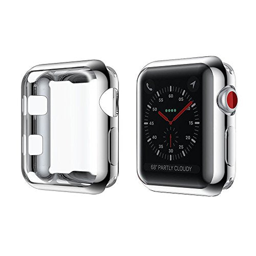 Toosunny for Apple Watch 3 Case Soft Plated TPU Screen Protector All-Around Protective Case High Defination Clear Ultra-Thin Cover for Apple iwatch 42mm Series 3 and Series 2 Series 1 (Silver, 42mm)