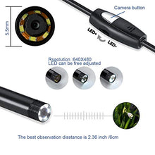 Load image into Gallery viewer, 3-in-1 USB Endoscope Waterproof Semi-Rigid SnakeCable, Borescopes 5.5mm Inspection Camera IP67 Waterproof Snake Camera with 6 Adjustable LED Lights for Type-C &amp; Android &amp; PC, (5M/16ft)
