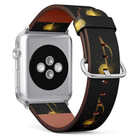 S-Type iWatch Leather Strap Printing Wristbands for Apple Watch 4/3/2/1 Sport Series (38mm) - Golden Music Note Symbol