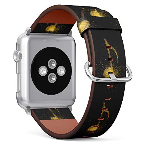 S-Type iWatch Leather Strap Printing Wristbands for Apple Watch 4/3/2/1 Sport Series (42mm) - Golden Music Note Symbol