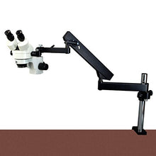 Load image into Gallery viewer, OMAX 7X-45X Zoom Articulating Arm Binocular Stereo Microscope with Vertical Post and 64 LED Ring Light
