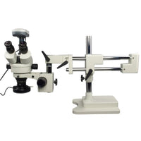 OMAX 3.5X-90X Digital Zoom Trinocular Dual-Bar Boom Stand Stereo Microscope with 9.0MP USB Camera and 144 LED Ring Light with Light Control Box