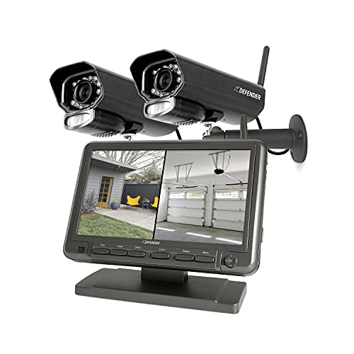 Defender PHOENIXM2 Non WiFi. Plug-in Power Security Cameras- for Home & Business Surveillance Indoor & Outdoor Bullet Cameras with 7 Inch LCD Display Monitor, Free 16 GB SD Card Included (2 Cameras)