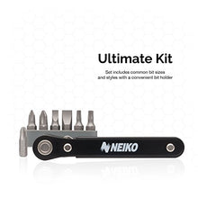 Load image into Gallery viewer, Neiko 03044A Mini Ratcheting Offset Screwdriver and Bit Set, Pocket Size Close-Quarters ,1/4-Inch Drive
