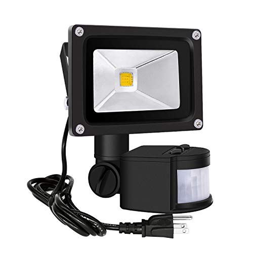 Z Motion Sensor Flood Lights Outdoor,10W Induction LED Lamp, IP65 Waterproof Spotlight,3200K LED Sensor Light,Security Light with US 3-Plug (Warm White-Black)