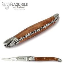 Load image into Gallery viewer, Laguiole en Aubrac handmade knife 12 cm L0212WIHF peppermint root handle, chiselled platines, blade and bolsters stainless steel
