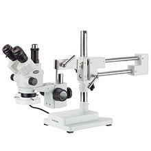 Load image into Gallery viewer, AmScope 7X-90X Simul-Focal Stereo Boom Stand Microscope with a Fluorescent Light and 14MP Camera
