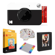 Load image into Gallery viewer, Kodak Printomatic Instant Camera (Black) Gift Bundle + Zink Paper (20 Sheets) + Deluxe Case + 7 Fun Sticker Sets + Twin Tip Markers + Photo Album.
