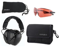 TITUS Safety Earmuffs & Glasses Combo (Black - Contoured, G23 Vermillion Fold-Less Ultralights)