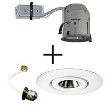 Load image into Gallery viewer, Juno Lighting TC1R &amp; 440-WH, LINE VOLTAGE Combo 4-Inch TC rated Remodel Recessed Housing with Flush Gimbal Ring Trim, White
