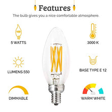 Load image into Gallery viewer, Brite Innovations 5-Watt = 60W Equivalent (3 Pack) LED Filament Candelabra/Chandelier Light Bulb-Dimmable-Soft White 3000K- Torpedo Tip Energy Star &amp; UL Listed

