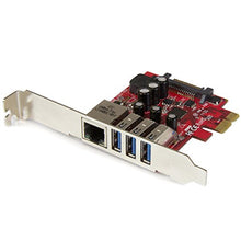 Load image into Gallery viewer, StarTech.com 3 Port PCI Express USB 3.0 Card + Gigabit Ethernet - Fits Standard &amp; Low-Profile PCs - UASP Supported - Optional SATA Power
