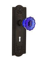 Nostalgic Warehouse 721652 Meadows Plate with Keyhole Passage Crystal Cobalt Glass Door Knob in Oil-Rubbed Bronze, 2.375