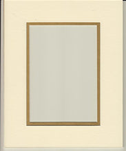 Load image into Gallery viewer, 18x24 Cream &amp; Gold Double Picture Mat, Bevel Cut for 13x19 Picture or Photo
