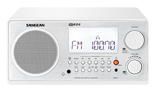 Sangean All in One AM/FM Alarm Clock Radio with Large Easy to Read Backlit LCD Display (White)