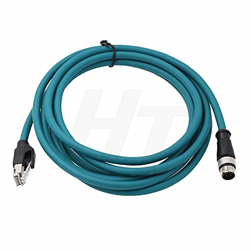 HangTon Industrial Machinery Male M12 4 Pin D-Code RJ45 Ethernet Power Cable, Shielded High Flex Waterproof Network Cable (3m)