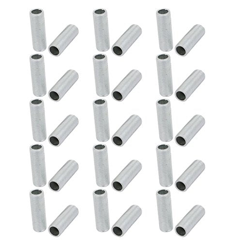 uxcell 30Pcs M12 Full Threaded Lamp Nipple Straight Pass-Through Pipe Connector 35mm Length
