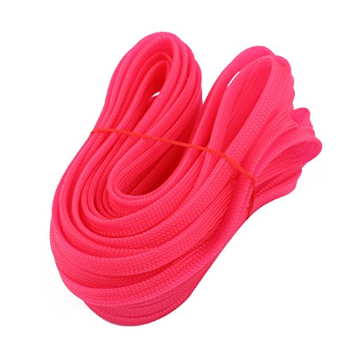 Aexit 8mm Dia Tube Fittings Tight Braided PET Expandable Sleeving Cable Wire Wrap Sheath Microbore Tubing Connectors Pink 10M