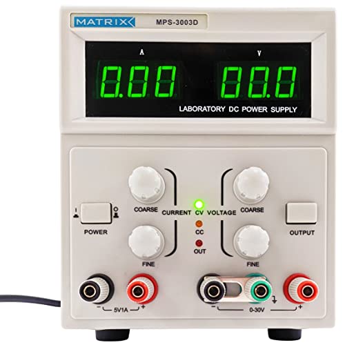 Dual Output DC Power Supply, 0-30V, 0-3A, 5V Fixed @ 1A by EX ELECTRONIX EXPRESS