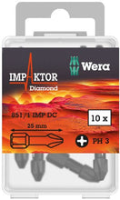 Load image into Gallery viewer, Wera 851/1 Diamond Coated Impaktor Screwdriver Bits for PH 3 Phillips Screws, Pack of 10

