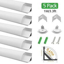 Load image into Gallery viewer, LightingWill 5-Pack 3.3ft/1M Silver 16x16mm V-Shape Curved Cover Internal Width 12mm Corner Mounting LED Aluminum Channel with End Caps and Mounting Clips Aluminum Profile-V02S5
